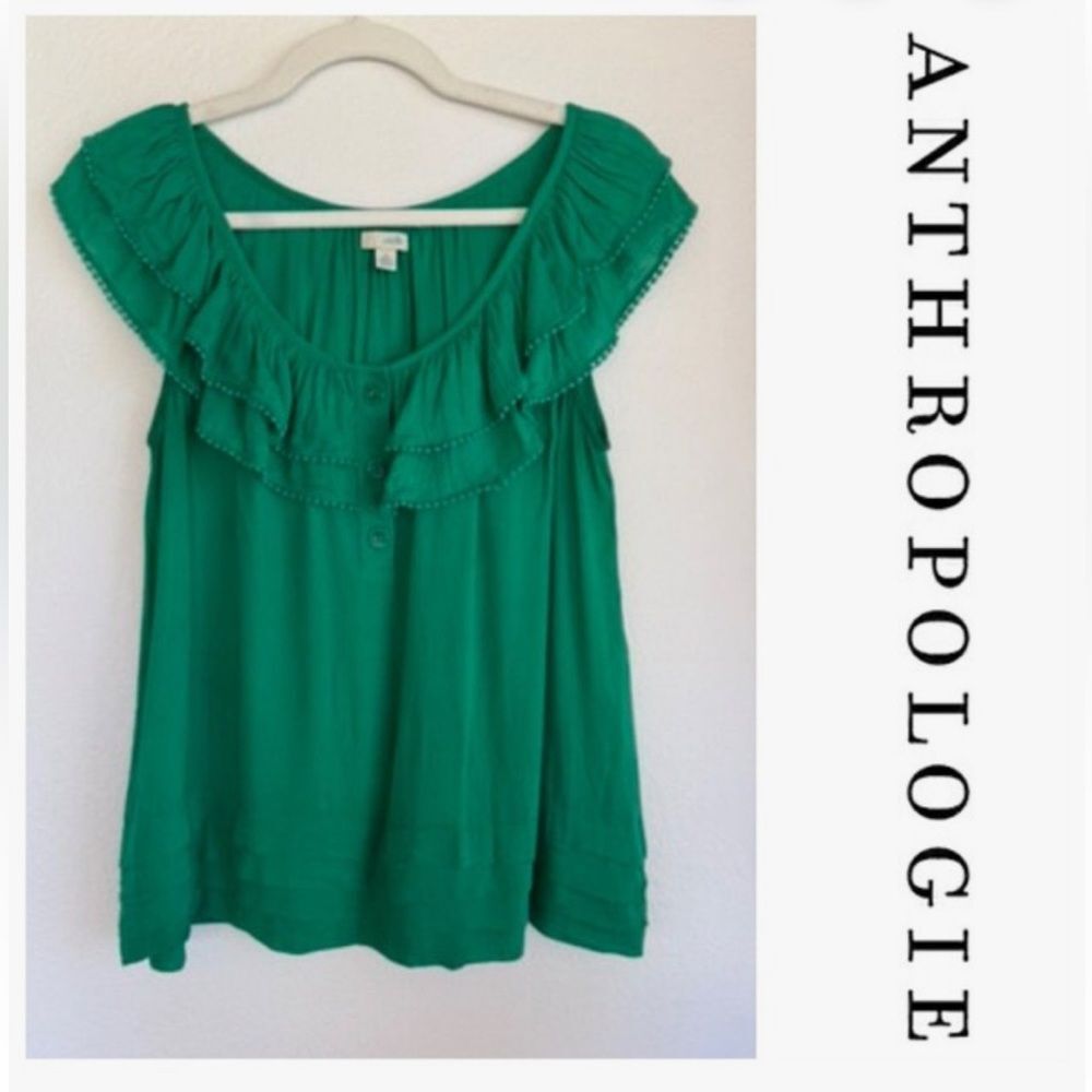 Odille Women Green Short Sleeve  Ruffled Women's Top